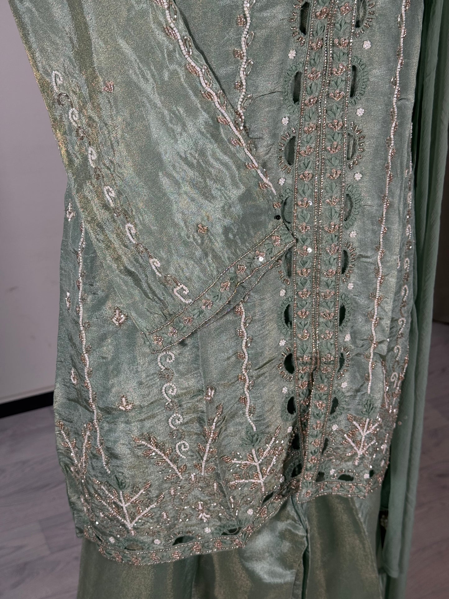 Cutout Design Tissue Silk Sharara 11