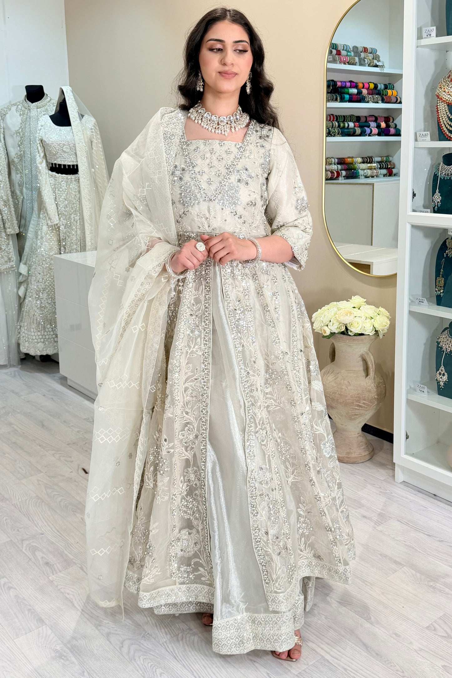Maxikleid - Offwhite Openfront V-design