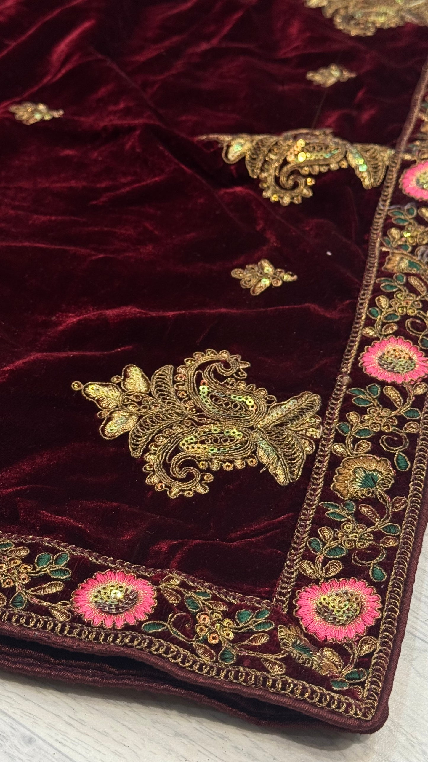 Maroon Velvet Dupatta