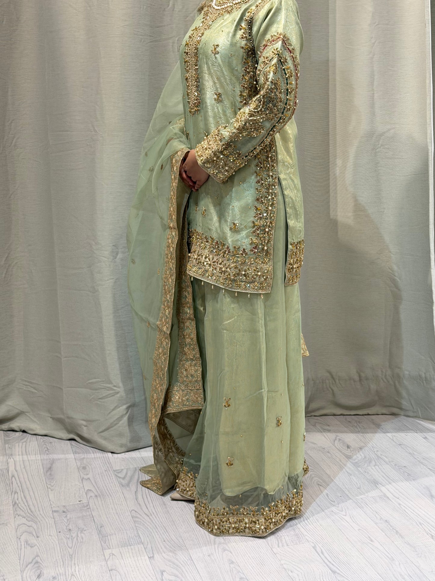 Banaras Print Mint Net Sharara