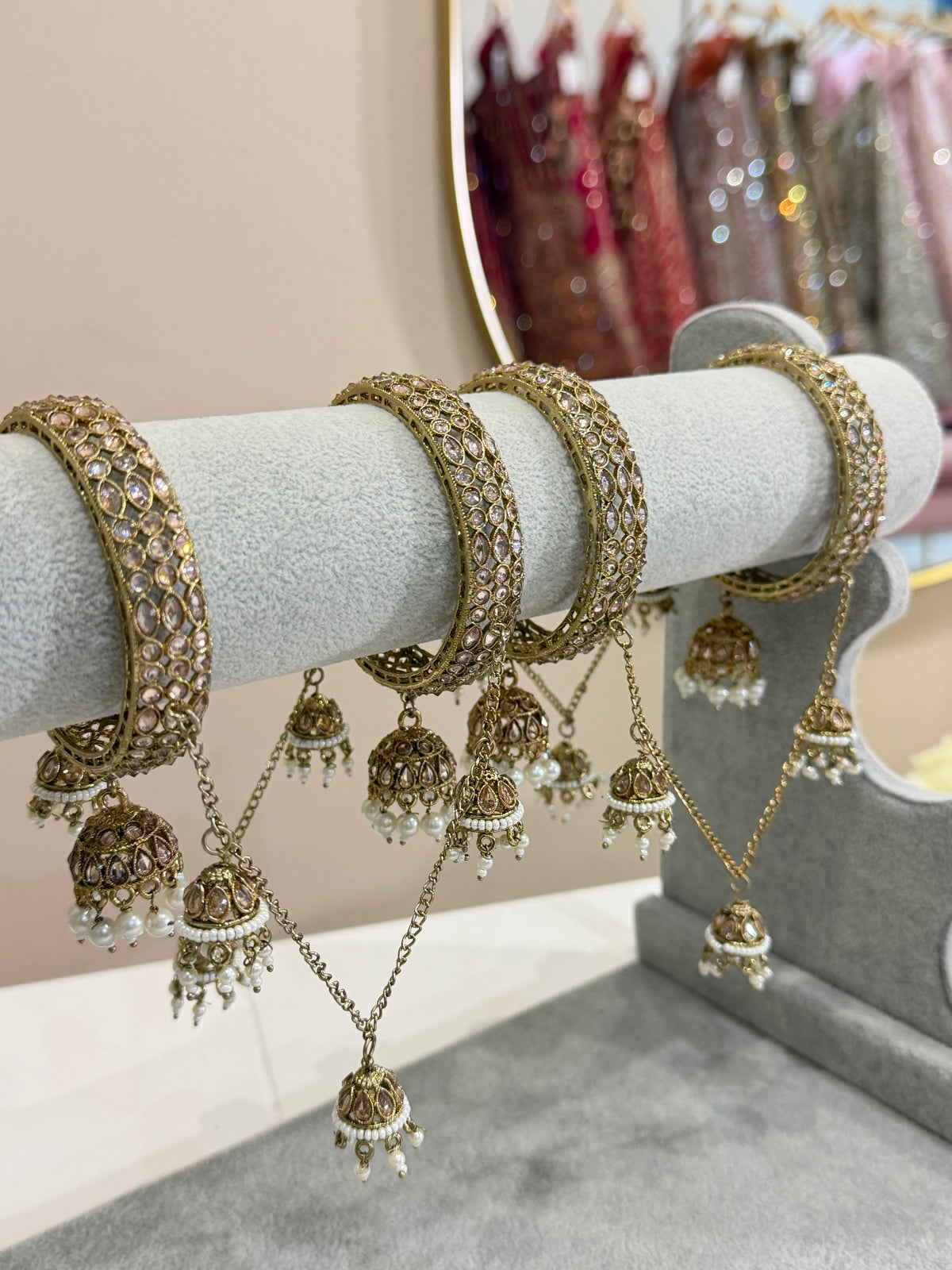 Gold Joint hanging Jhumka bangles-4er-set--J4