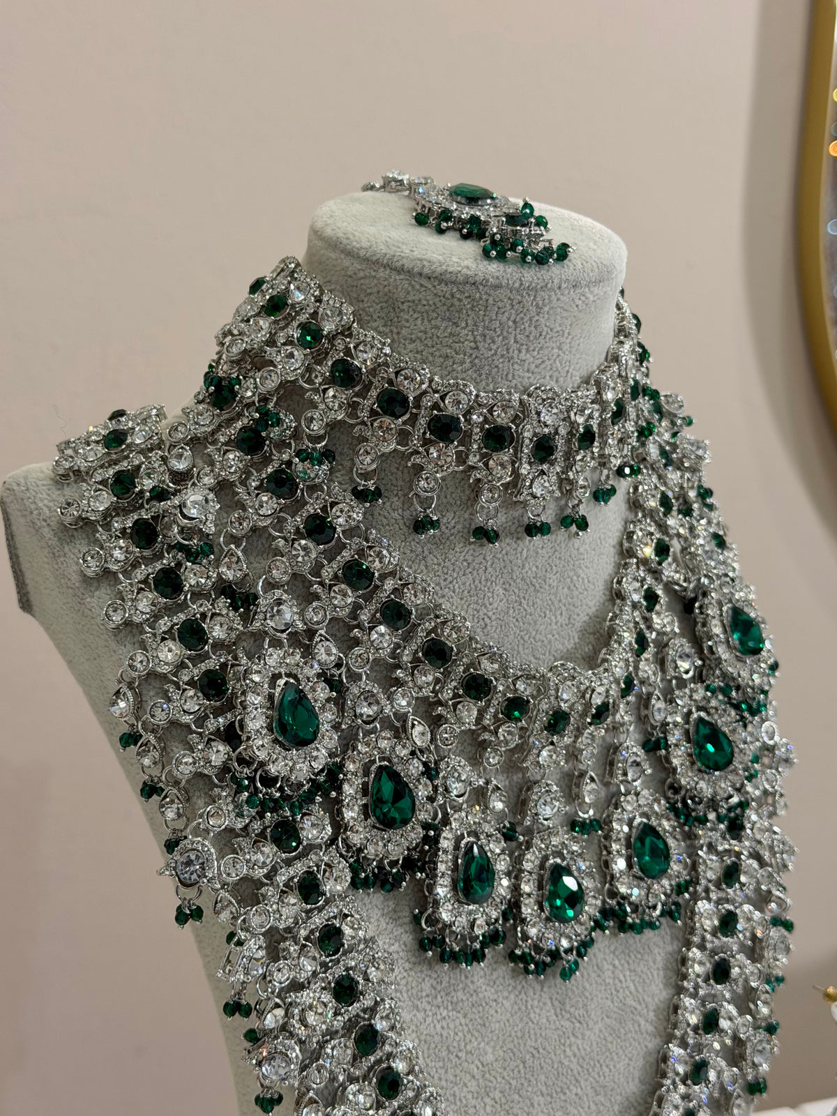 Emerald Green / Silver AD Bridal Jewellery Set
