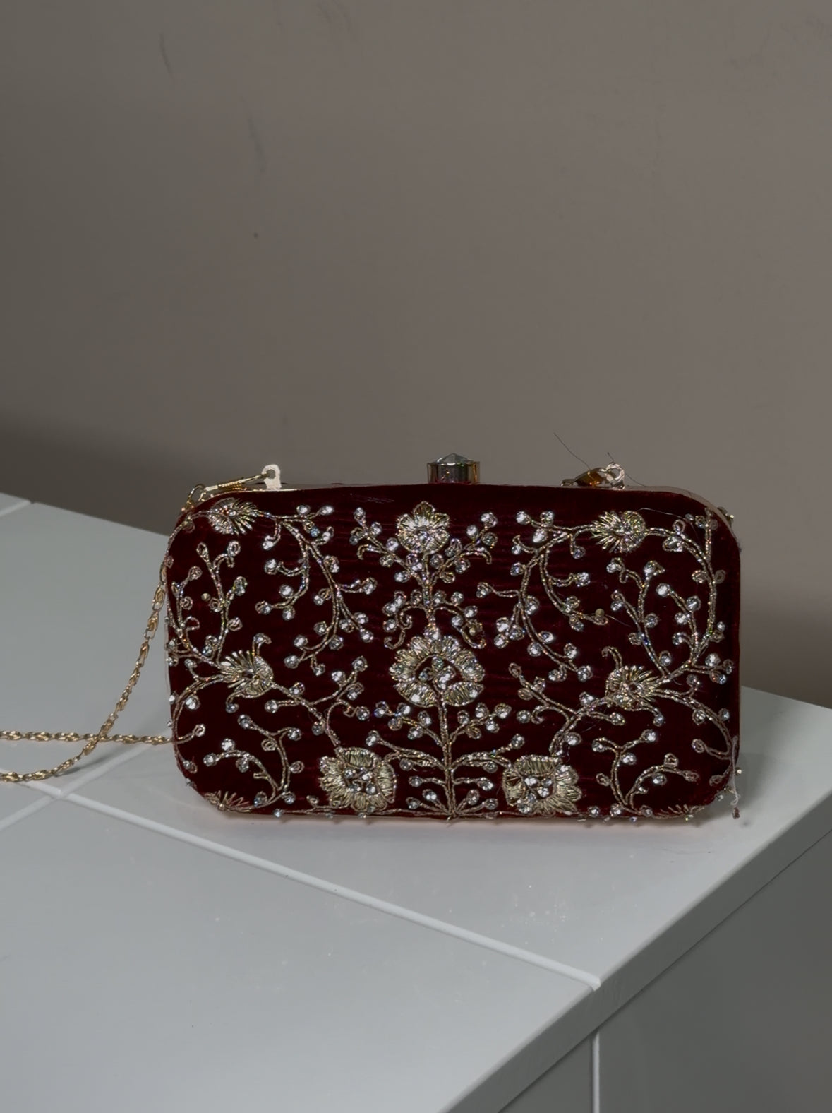 Maroon Velvet Lehenga with Clutch