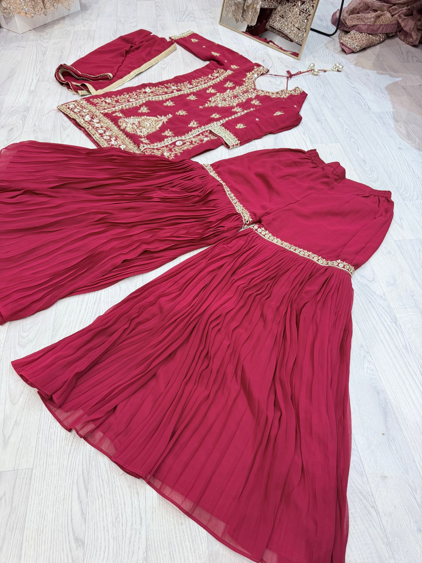 Hot Pink Elegance – Heavy Georgette Embroidery and Handwork  Sharara