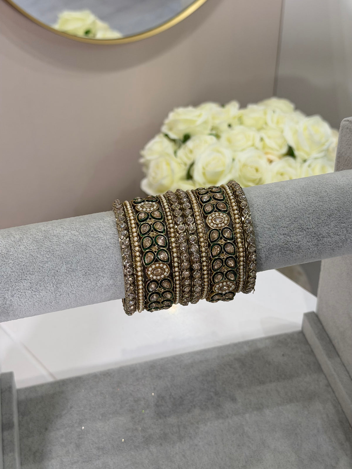 Green / Gold Metal Bangles - 10-teilig -D2