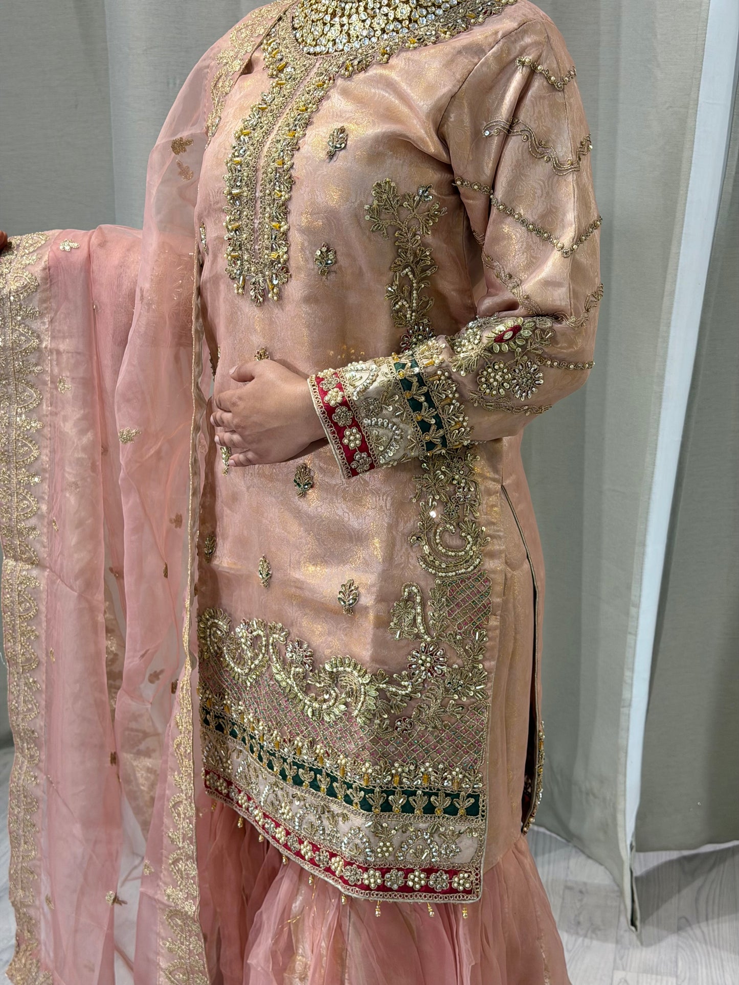 Banaras Print Rose Pink Net Sharara