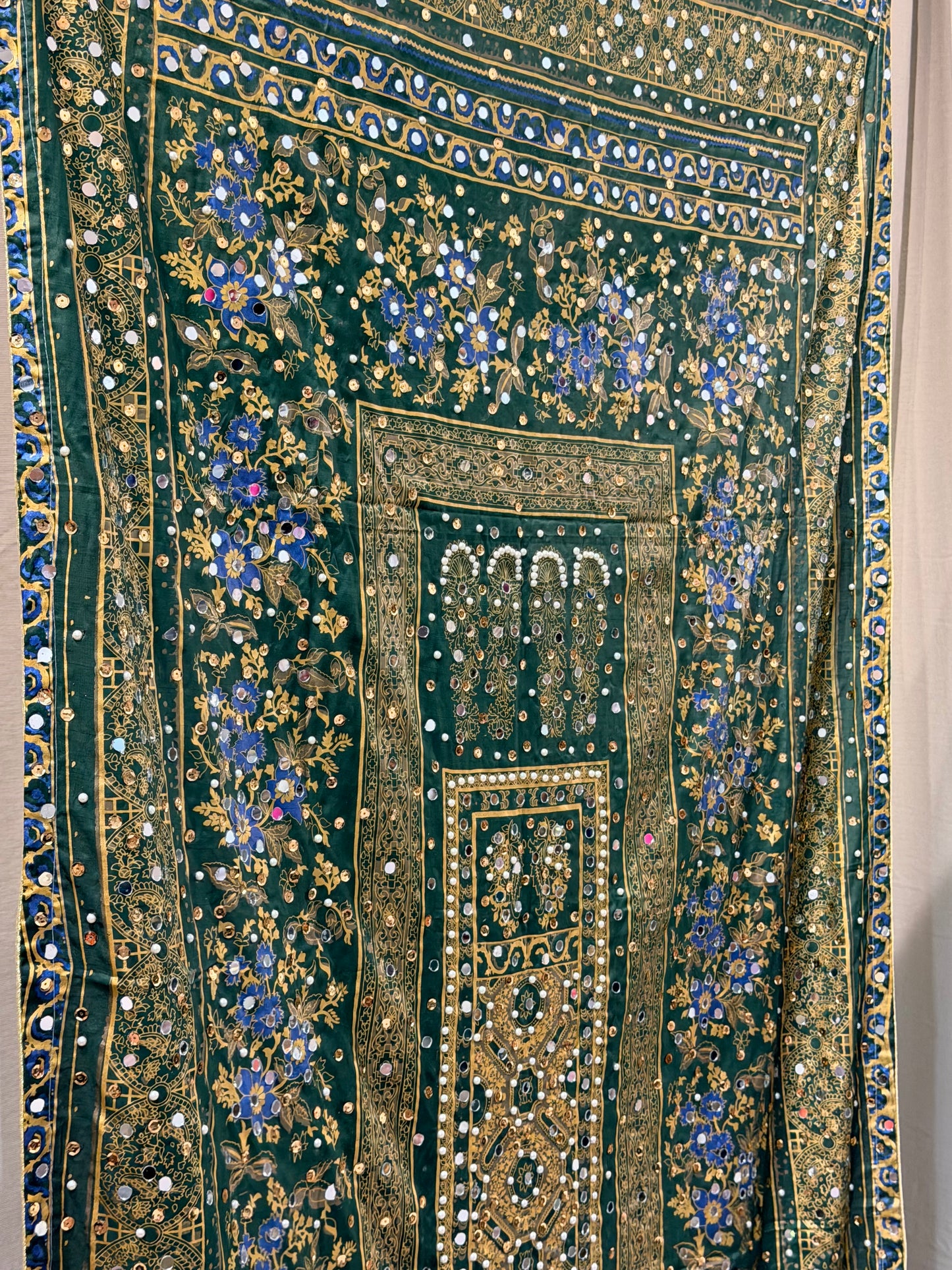 Mirror work Dupatta Green