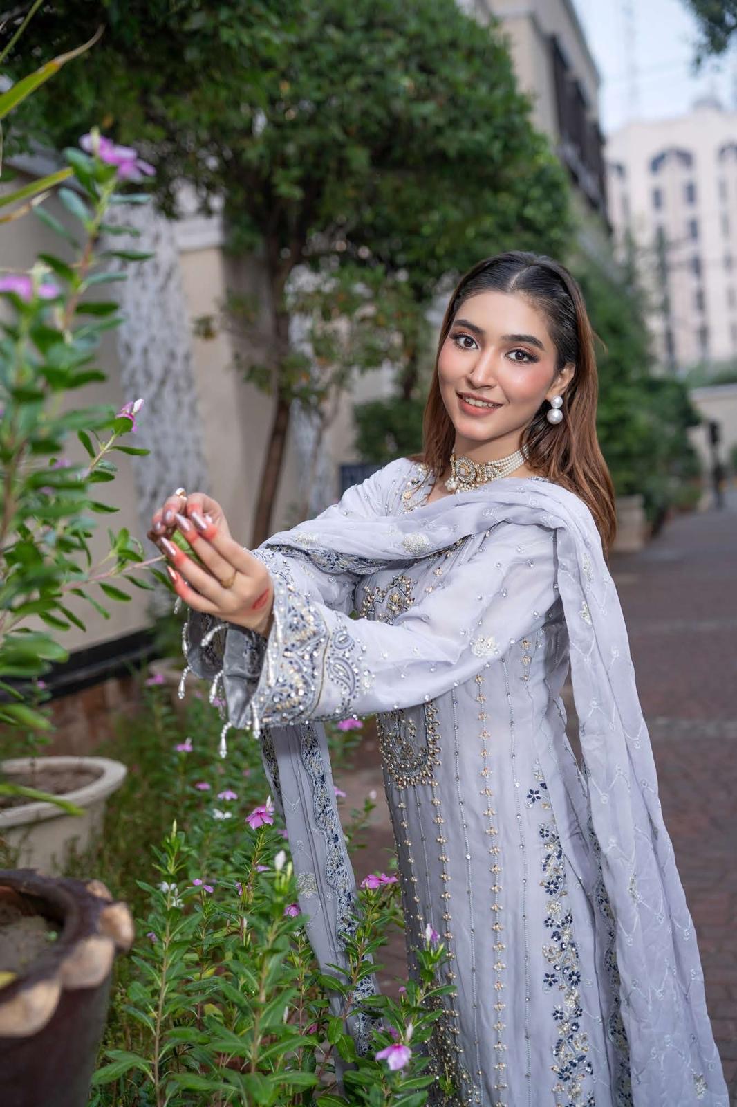 Chiffon Lux Embroidered Suit- design 9