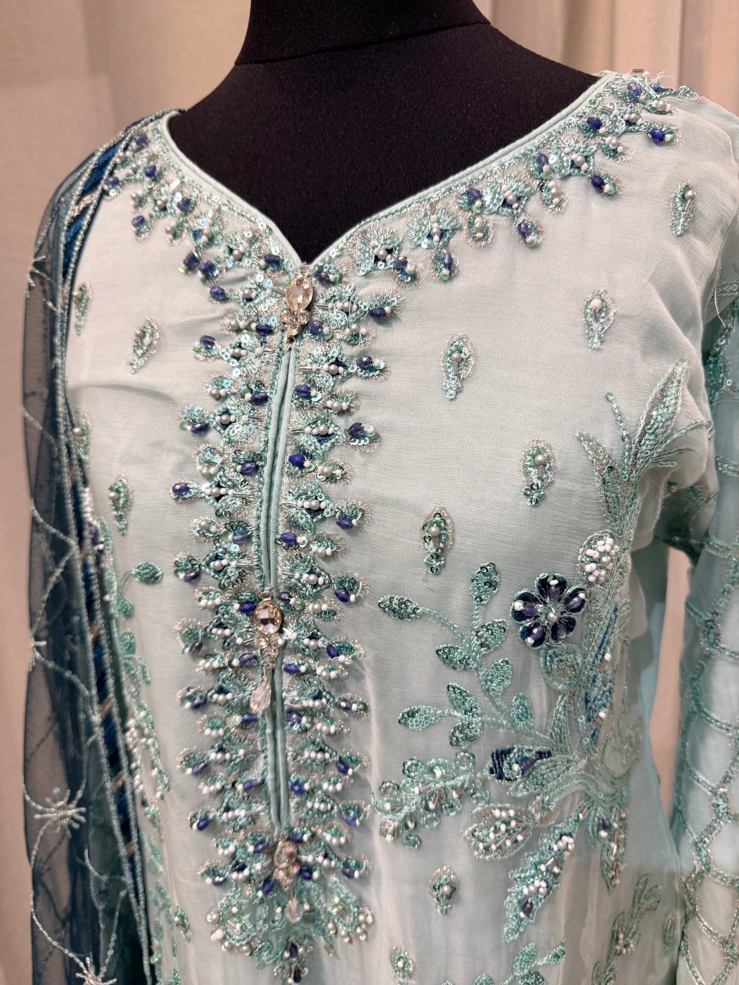 Luxury Embroidered Chiffon Collection- mint green
