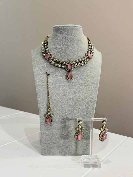 Traditionelles American Diamon Kundan Jewellery Set - 4 Colours