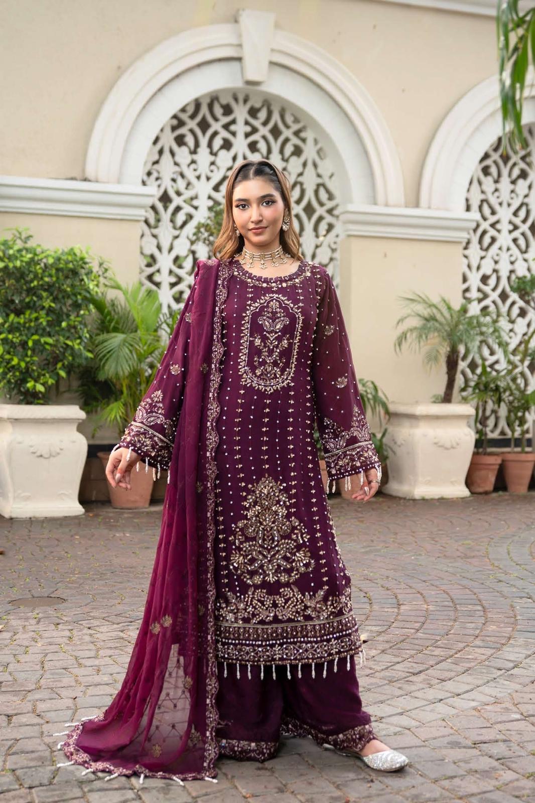 Chiffon Lux Embroidered Suit- design 6-