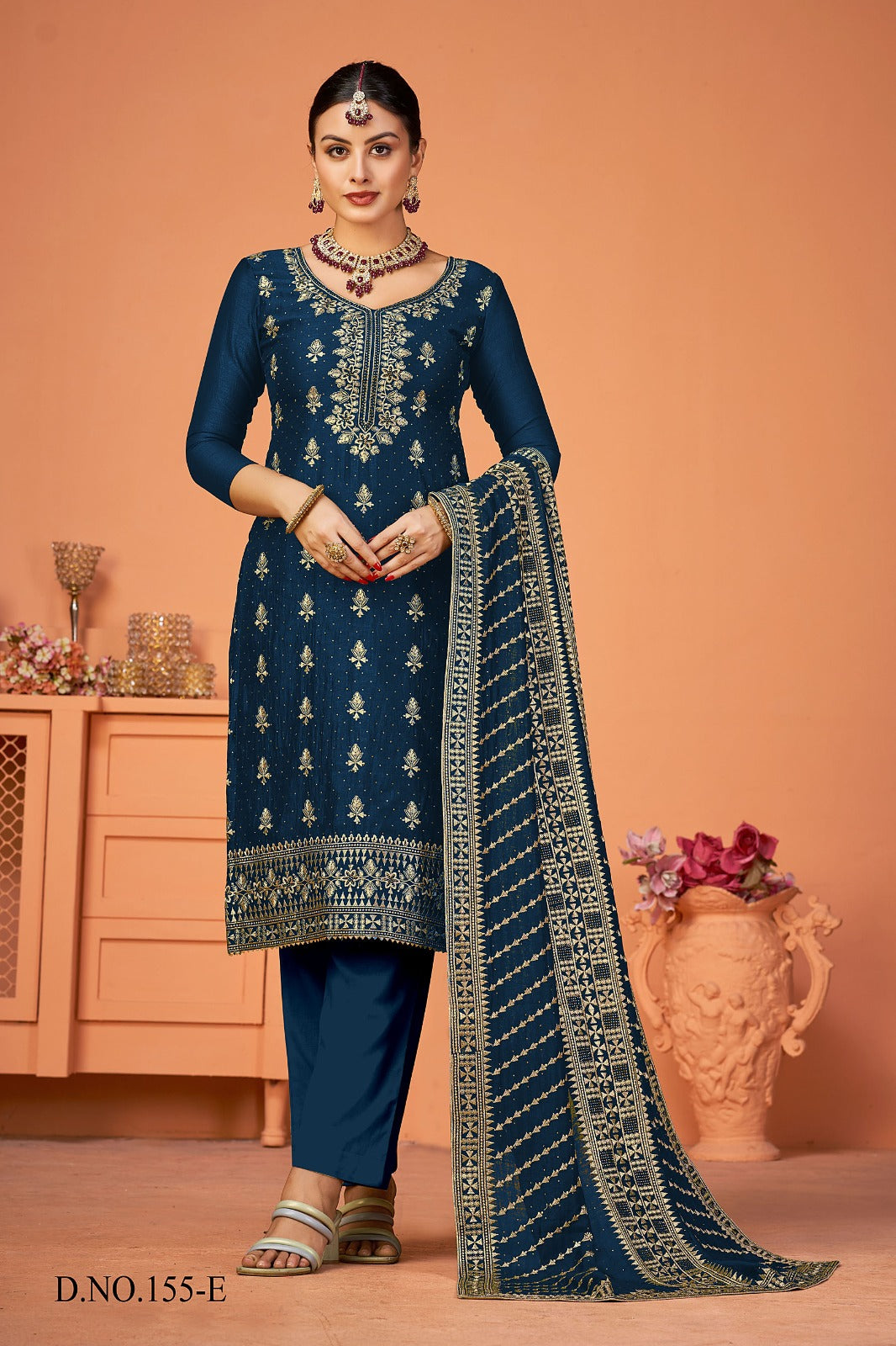 IND Blue Embroidered Suit 175