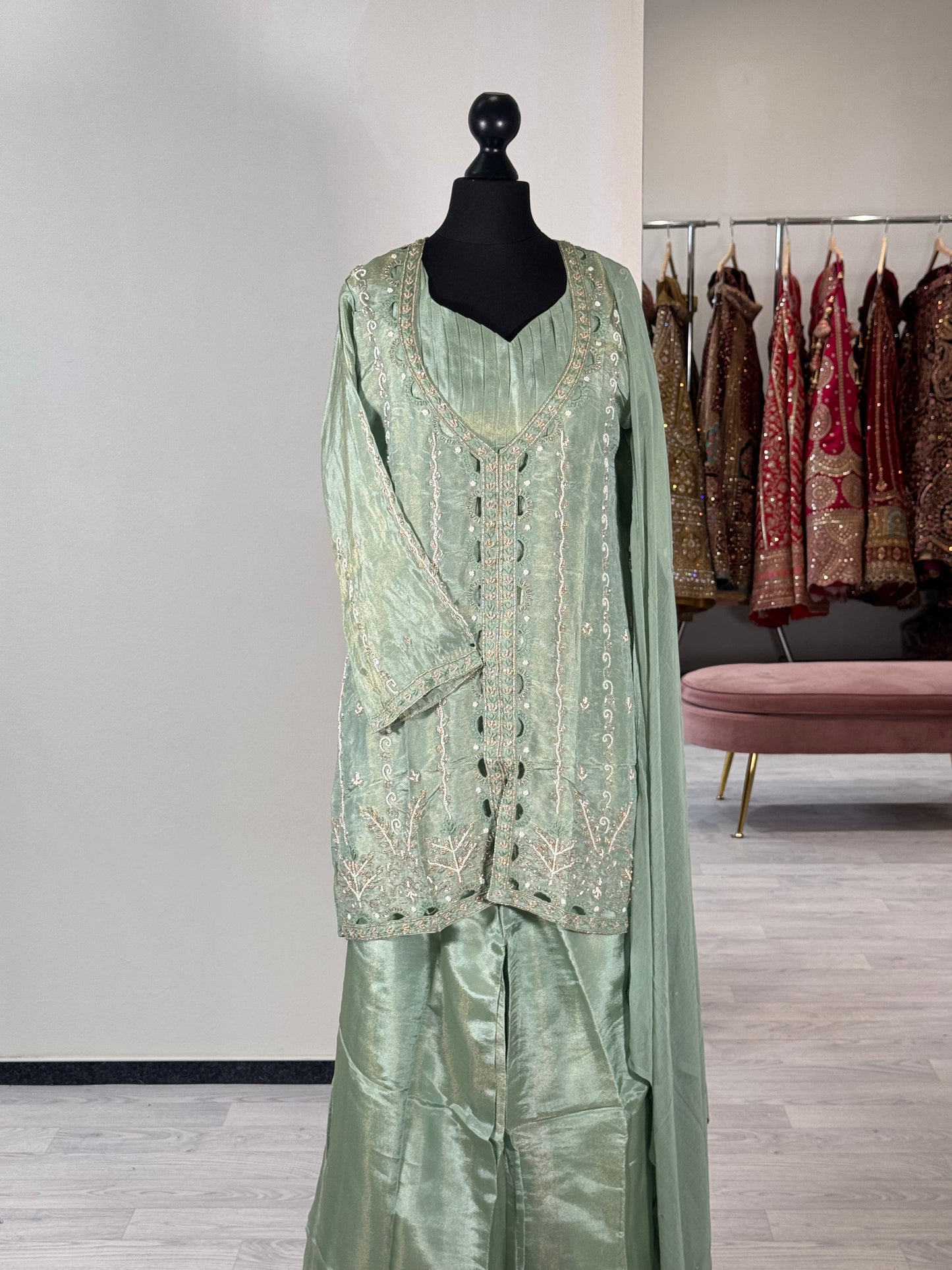 Cutout Design Tissue Silk Sharara 11