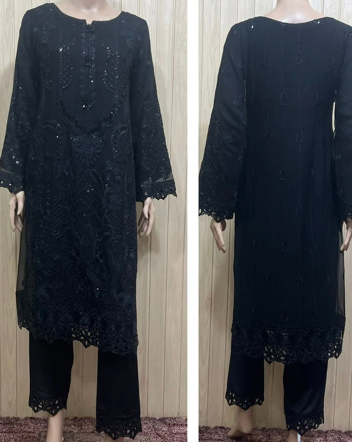 Black Chiffon Suit /embroidered dupatta 0817