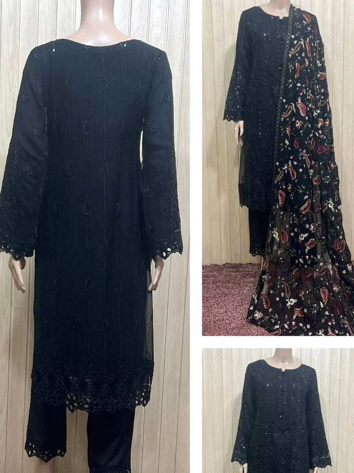 Black Chiffon Suit /embroidered dupatta 0817