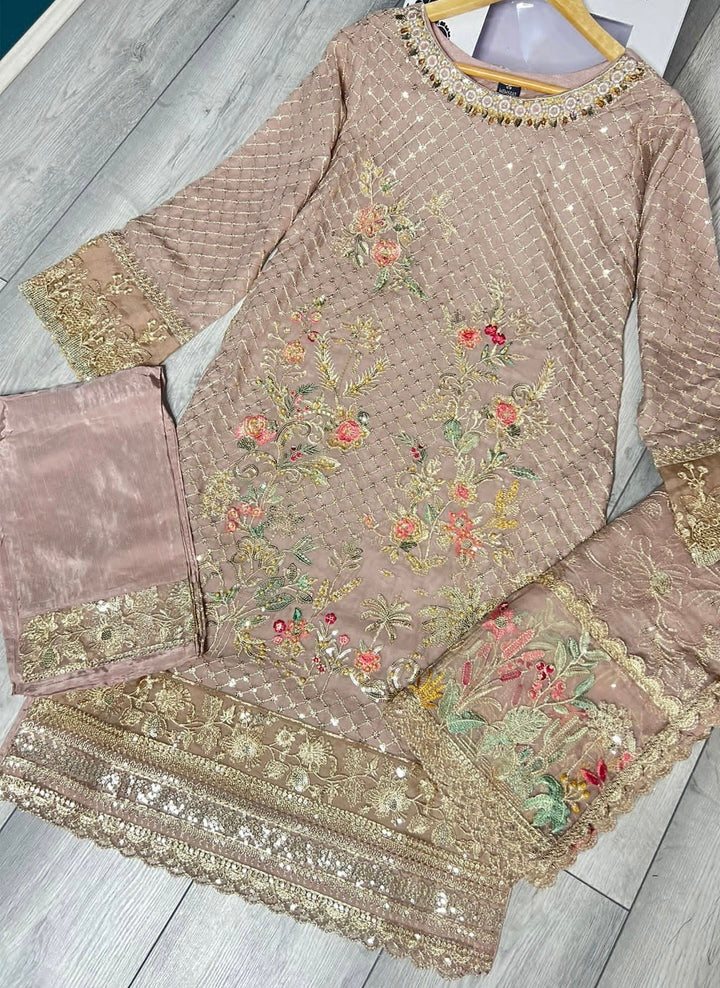 Peach/Gold Chiffon suit 1162