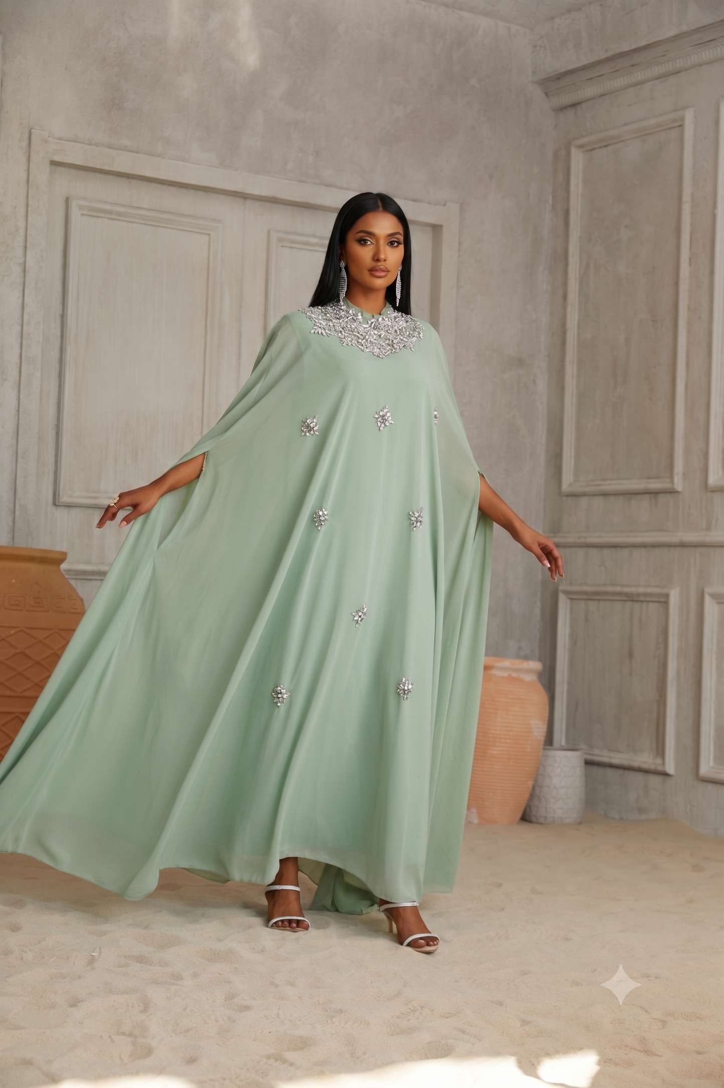 Pista green Kaftan + Strass