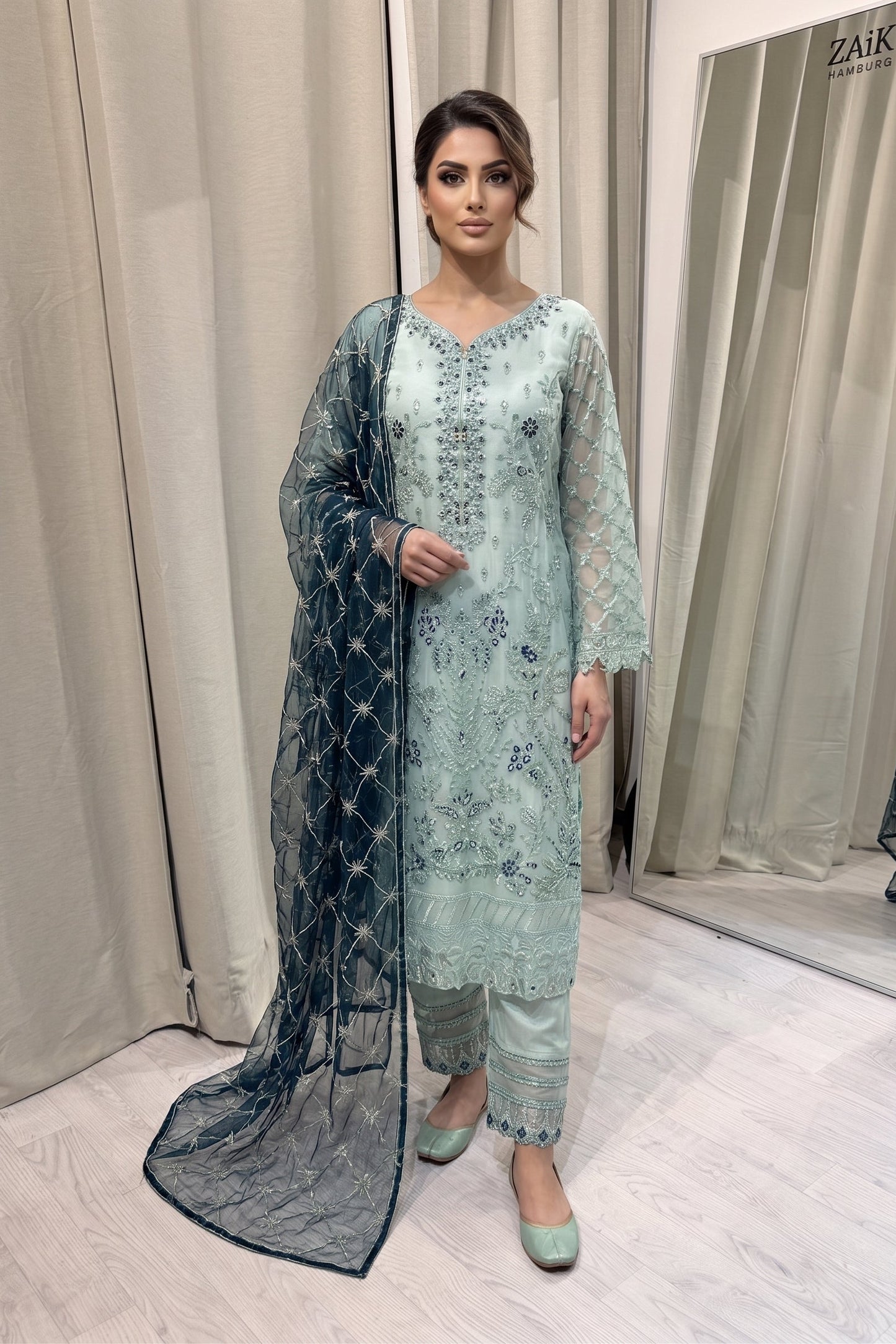 Luxury Embroidered Chiffon Collection- mint green