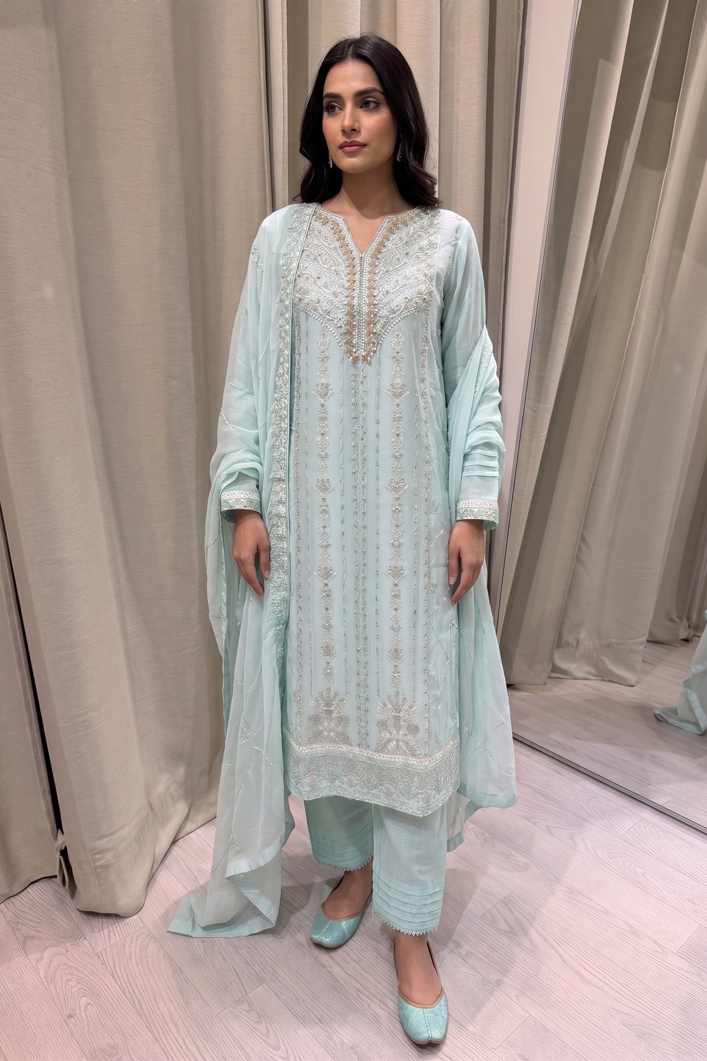 Embroidered Chiffon with work- baby blue