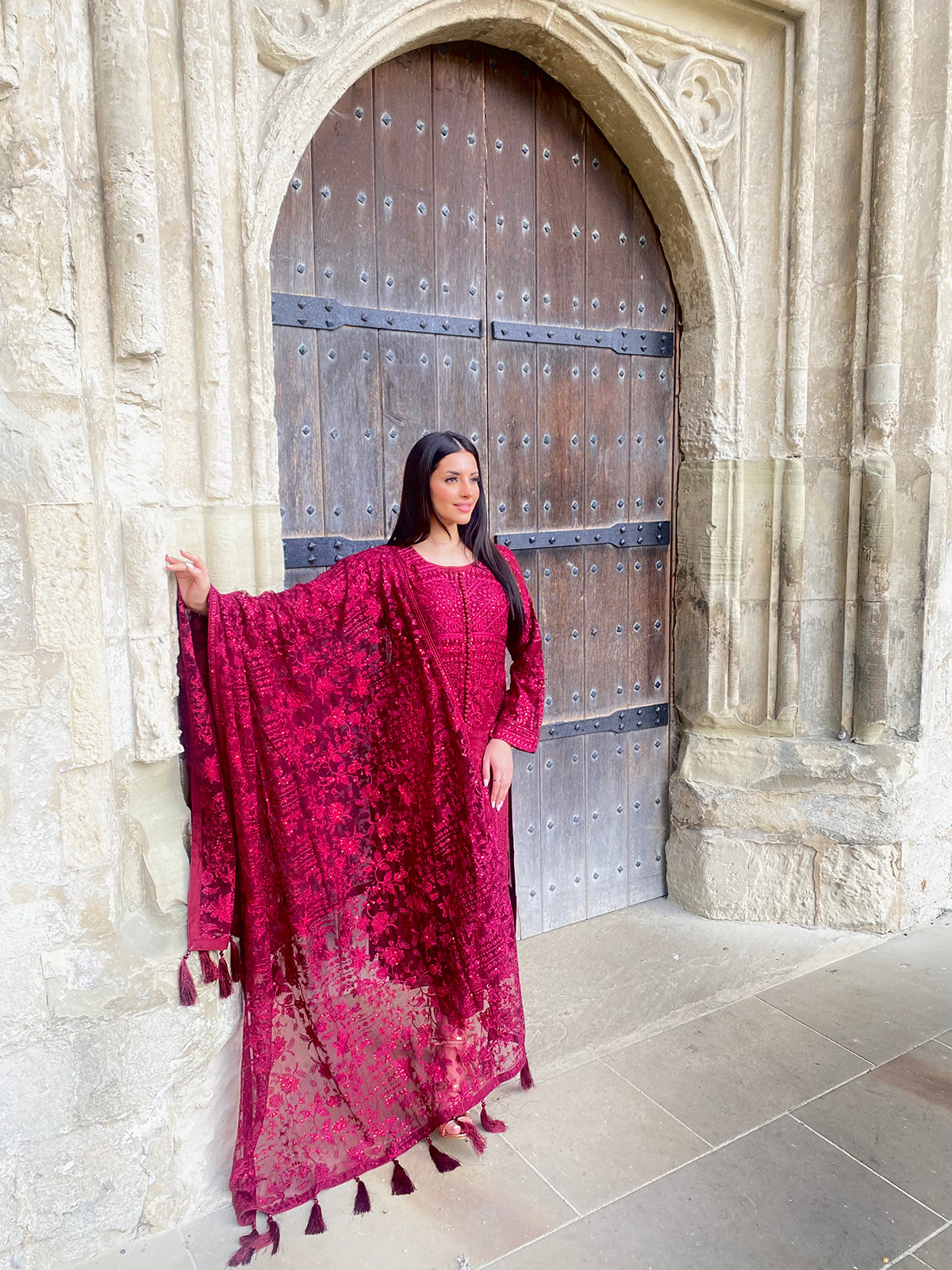 Maroon Chiffon Suit 1664