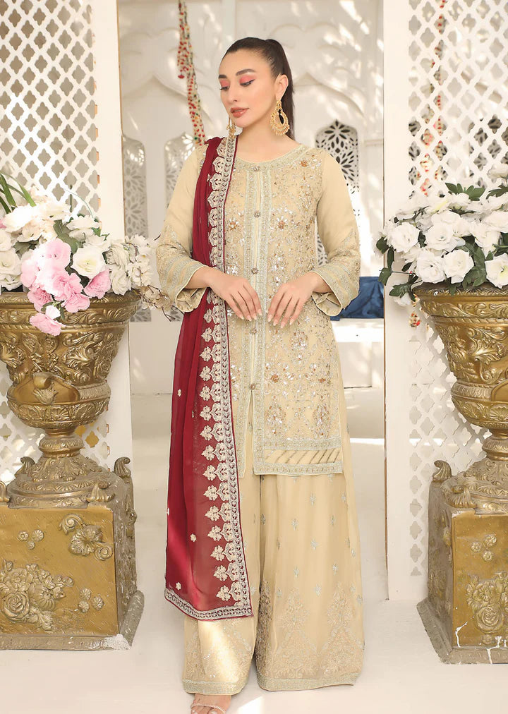 Gold/Red Chiffon Palazzo Suit