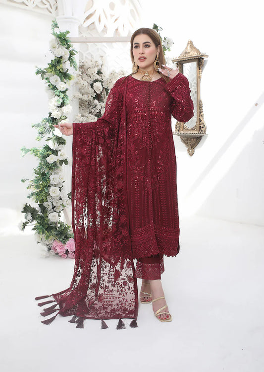 Maroon Chiffon Suit 1664