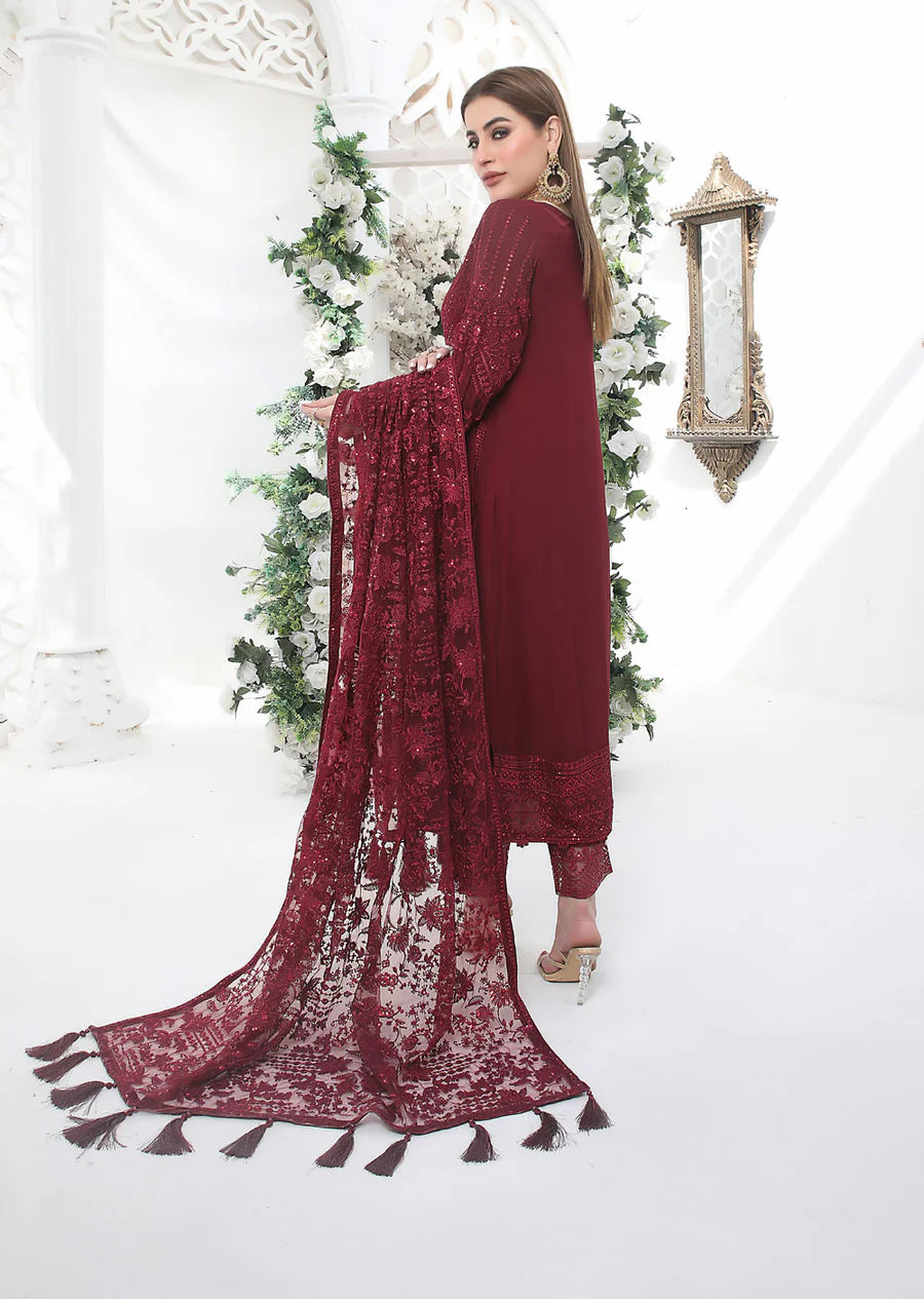 Maroon Chiffon Suit 1664