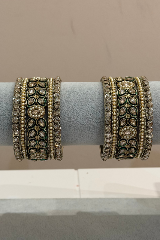 Antik Gold/ Green Metal Bangle-  (10-teilig)