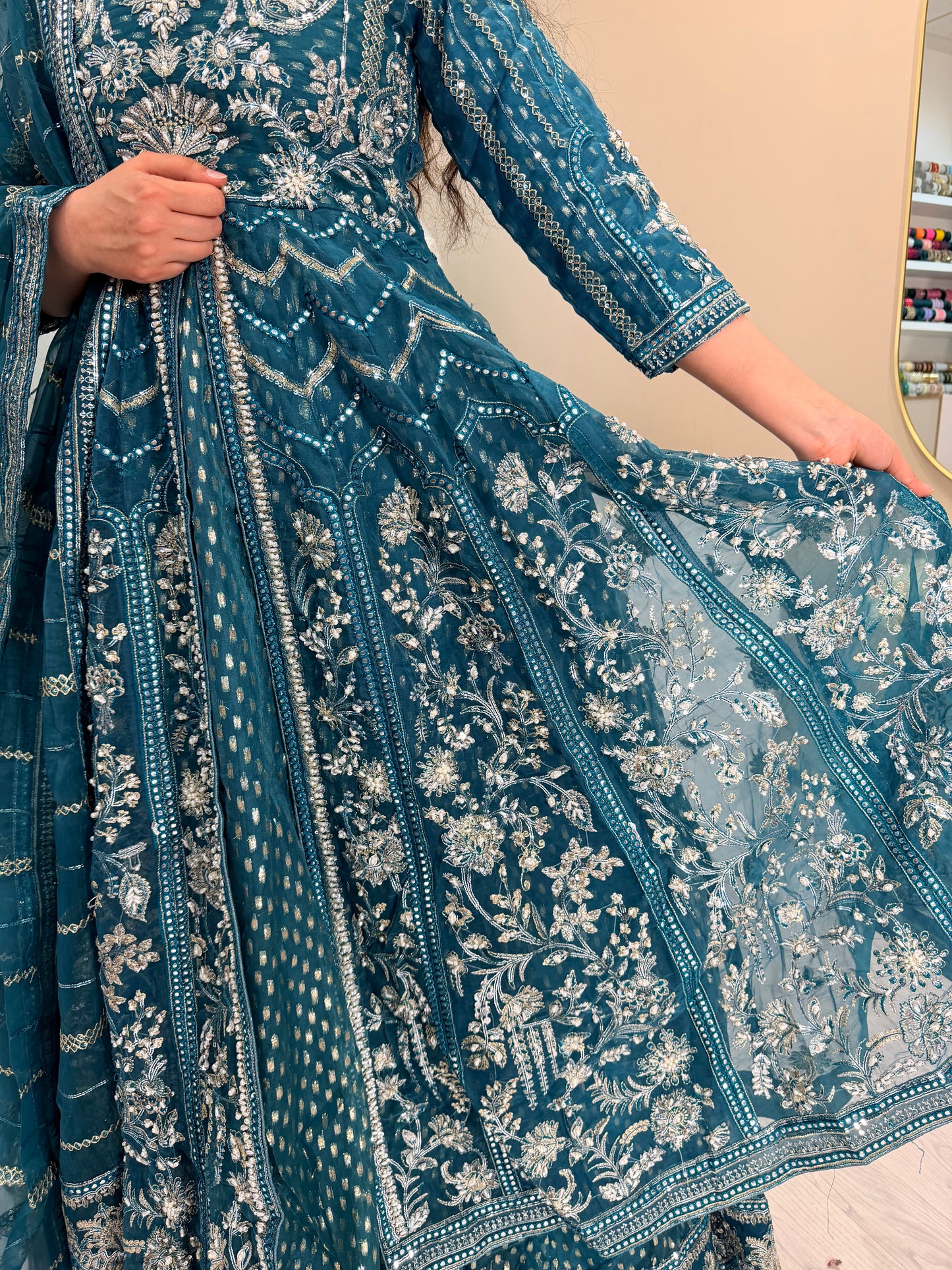 Maxikleid - Teal - open front