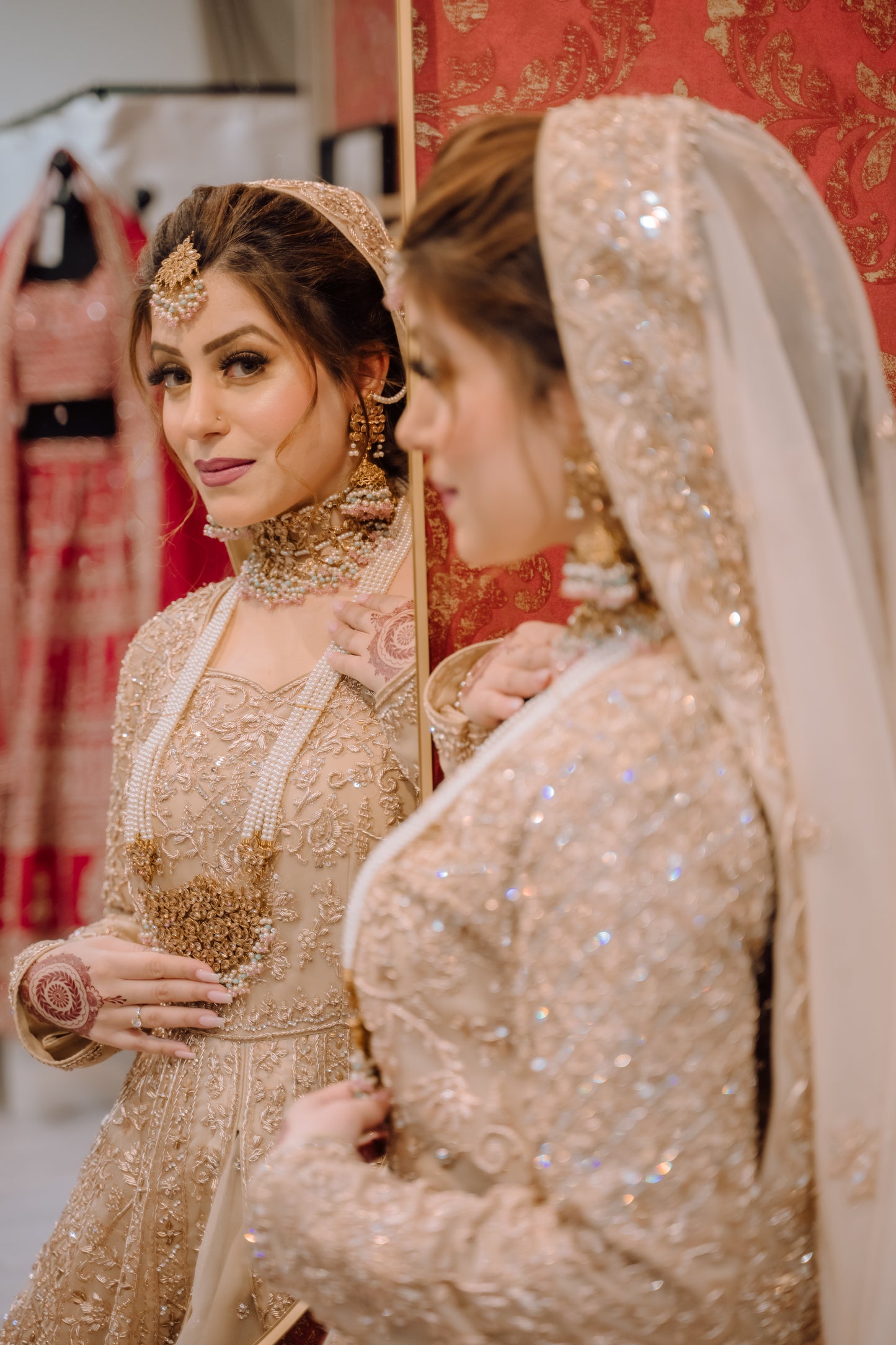 Beige / Gold Bridal Gown with Lehenga