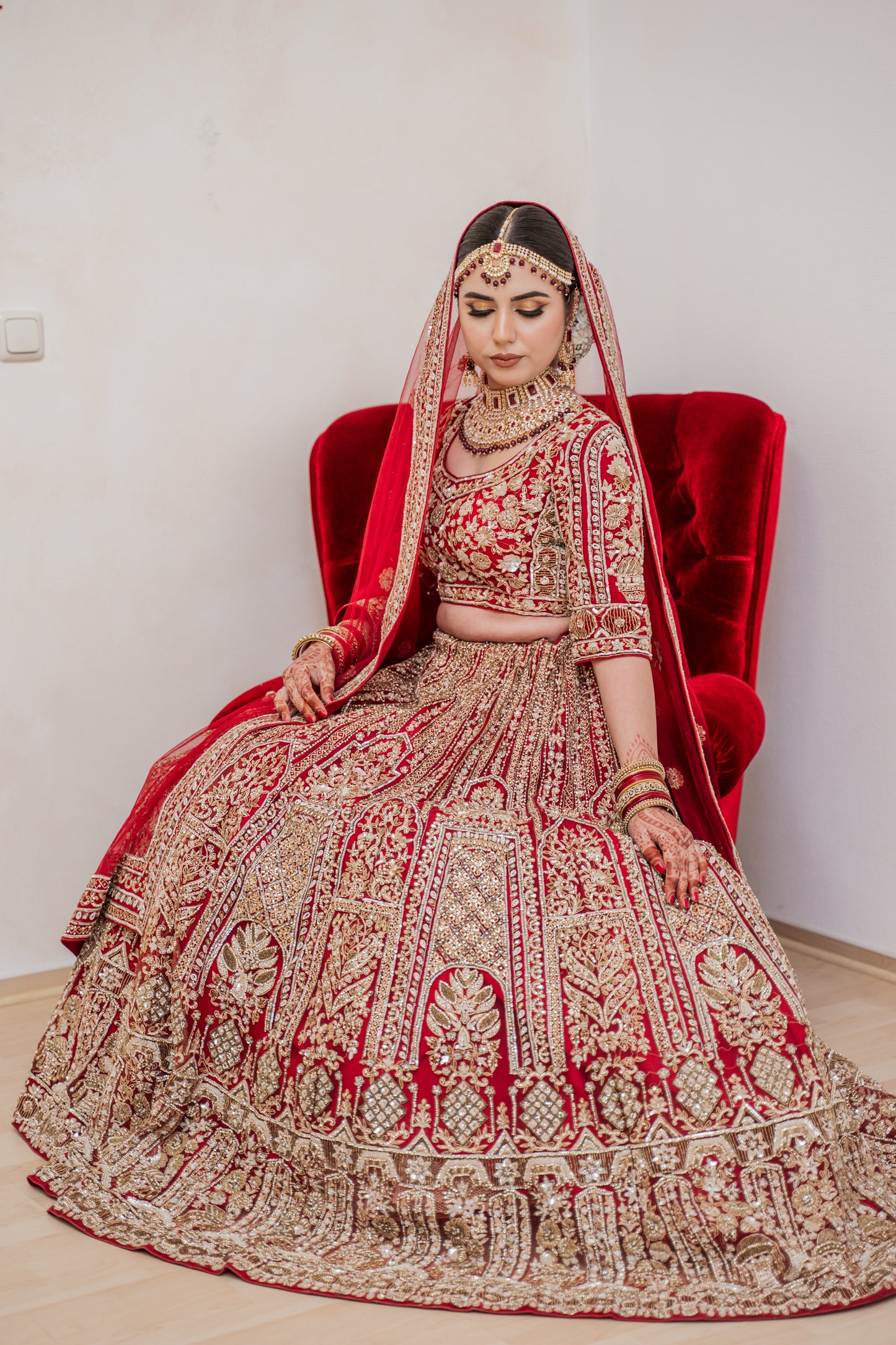 Dark Red / Gold Bridal Lehenga