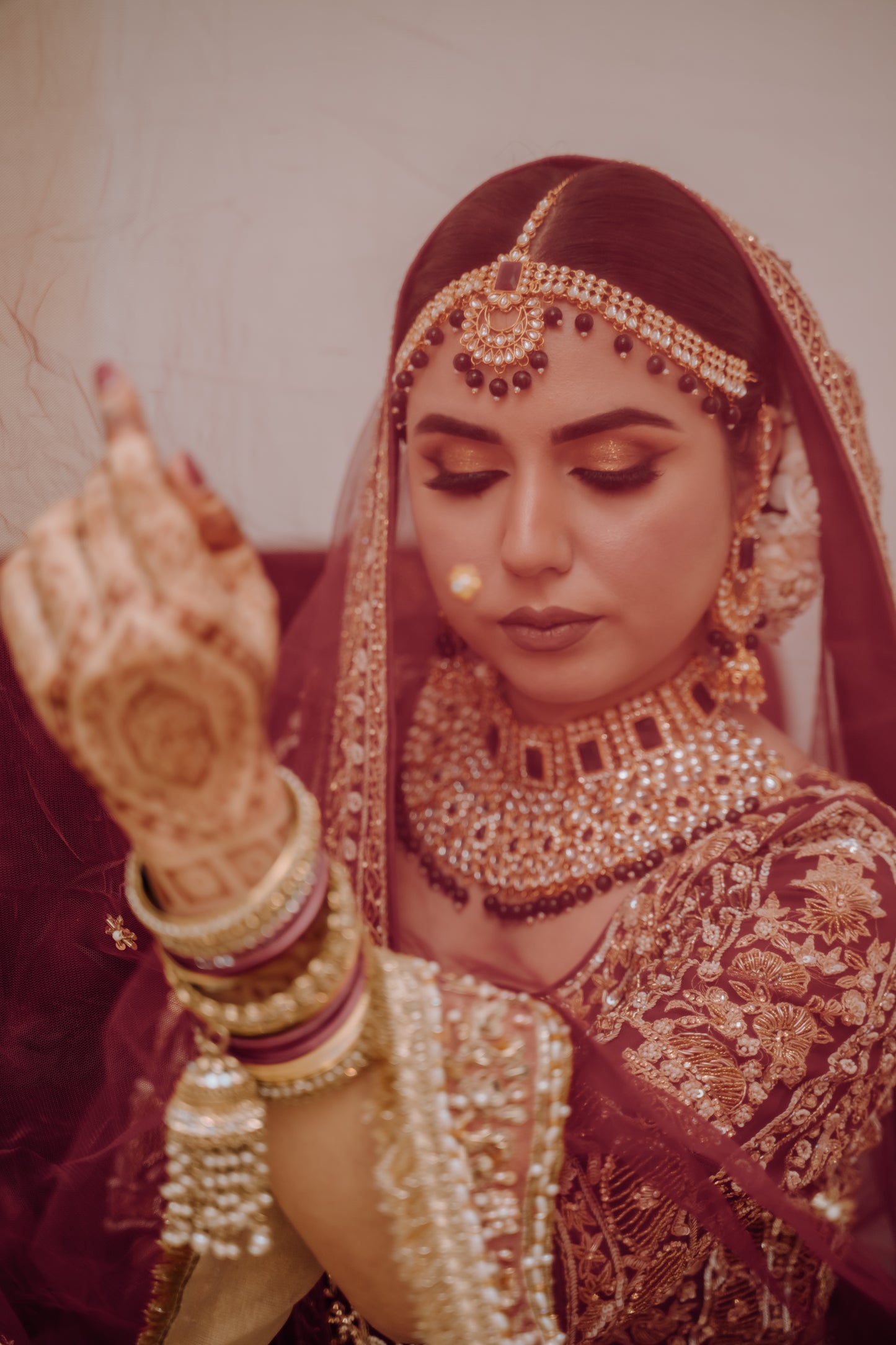 Dark Red / Gold Bridal Lehenga
