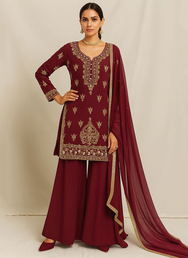 Hot Pink Elegance – Heavy Georgette Embroidery and Handwork  Sharara