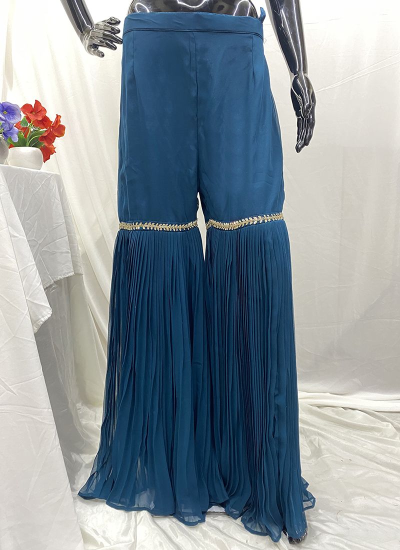 Teal Blue Elegance – Heavy Georgette Embroidery and Handwork  Sharara Suit