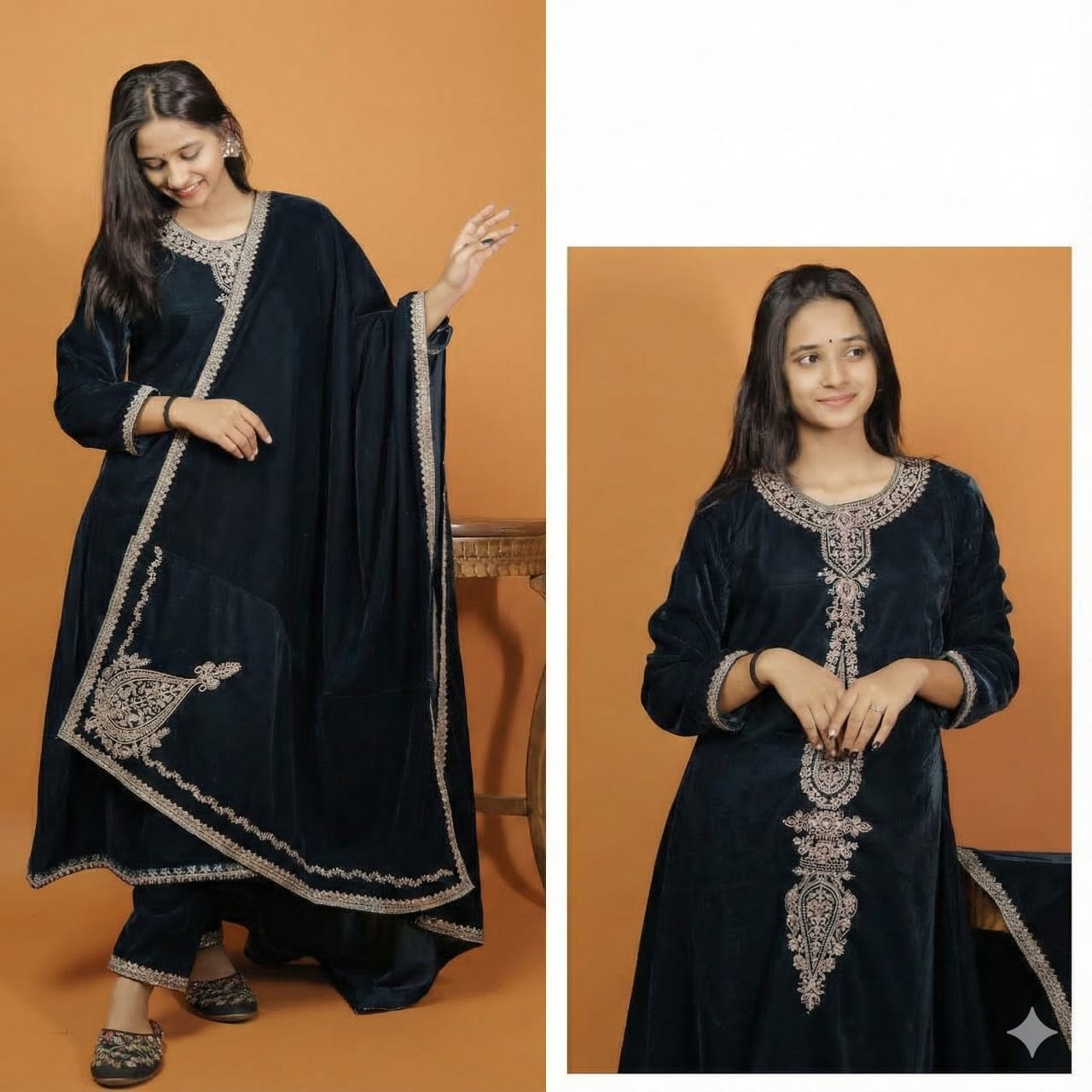 Velvet Festive 3-Piece Suit – Teal blue