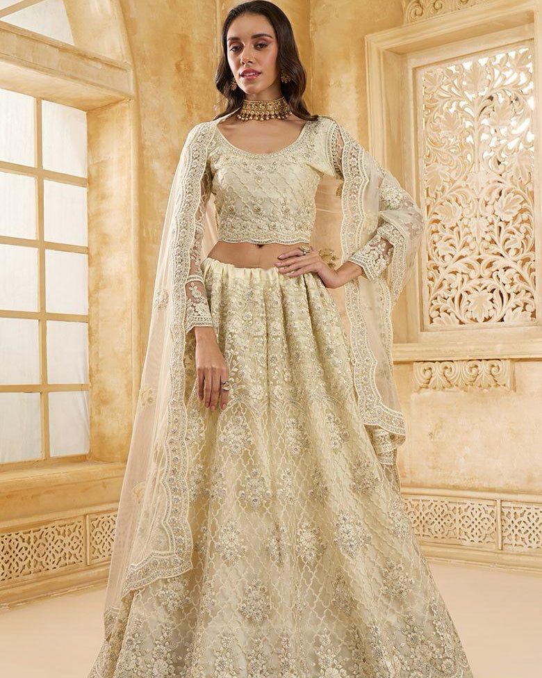 Off White Net & Silk Lehenga 3