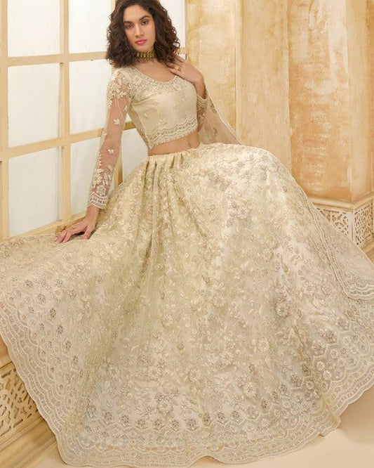 Off White Net & Silk Lehenga 4
