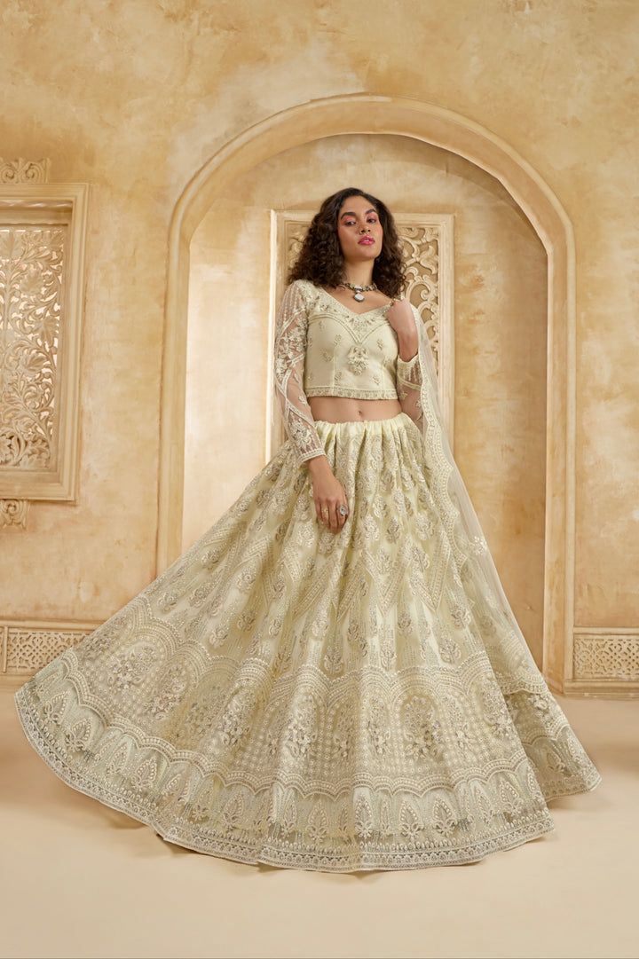 Off White Net & Silk Lehenga 5