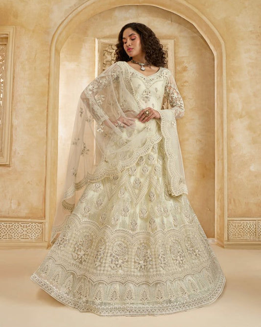Off White Net & Silk Lehenga 5