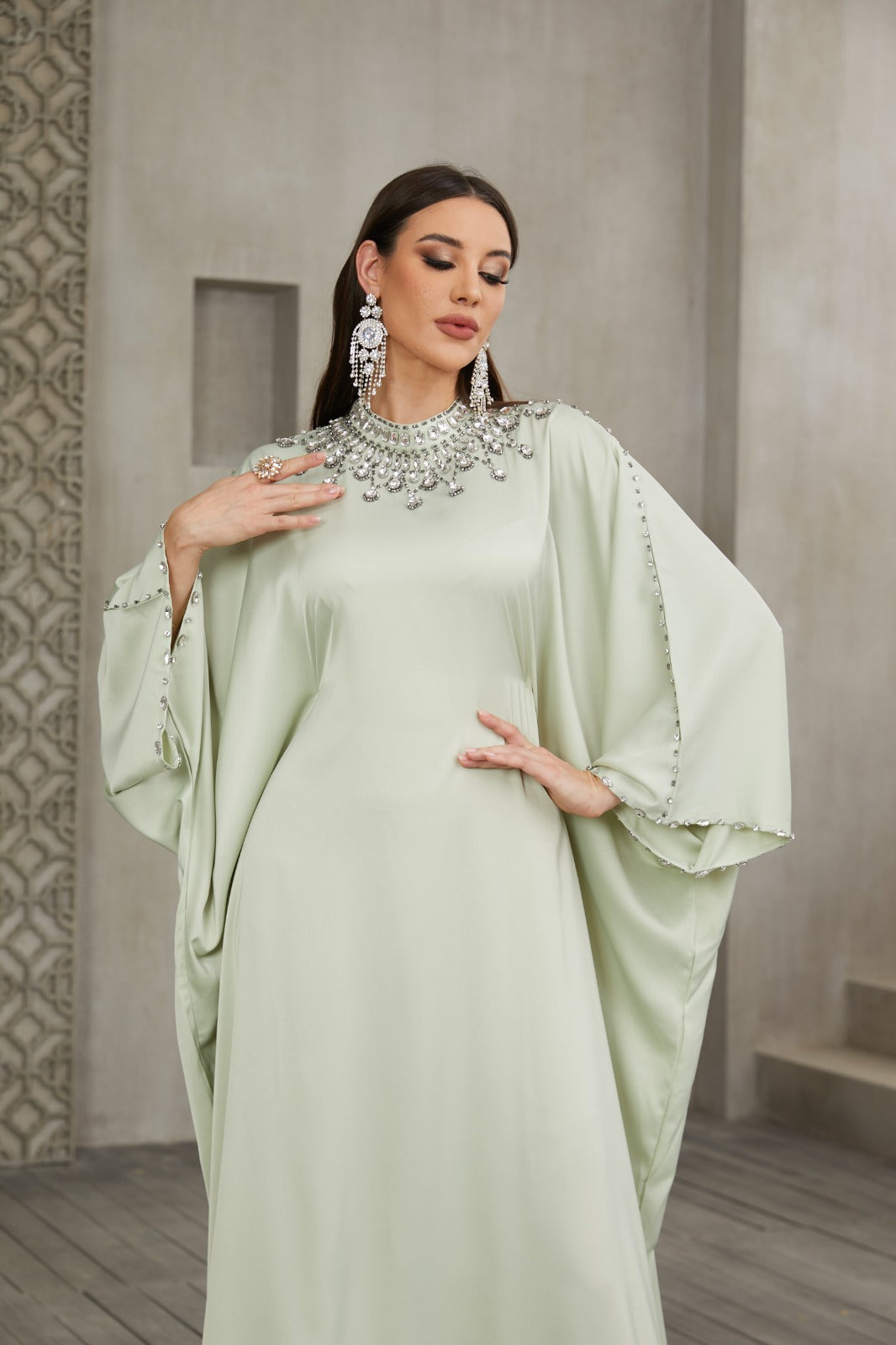 Mint green Kaftan + Strass