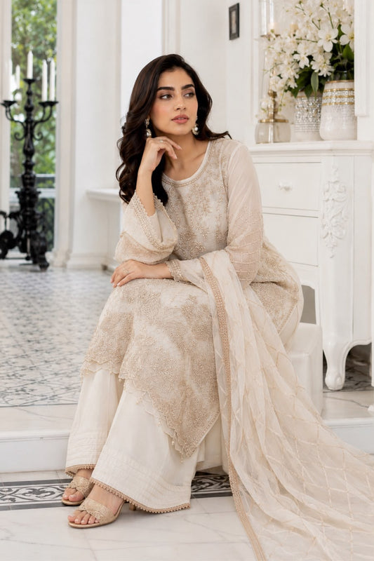 Luxury Embroidered Chiffon Collection- off white