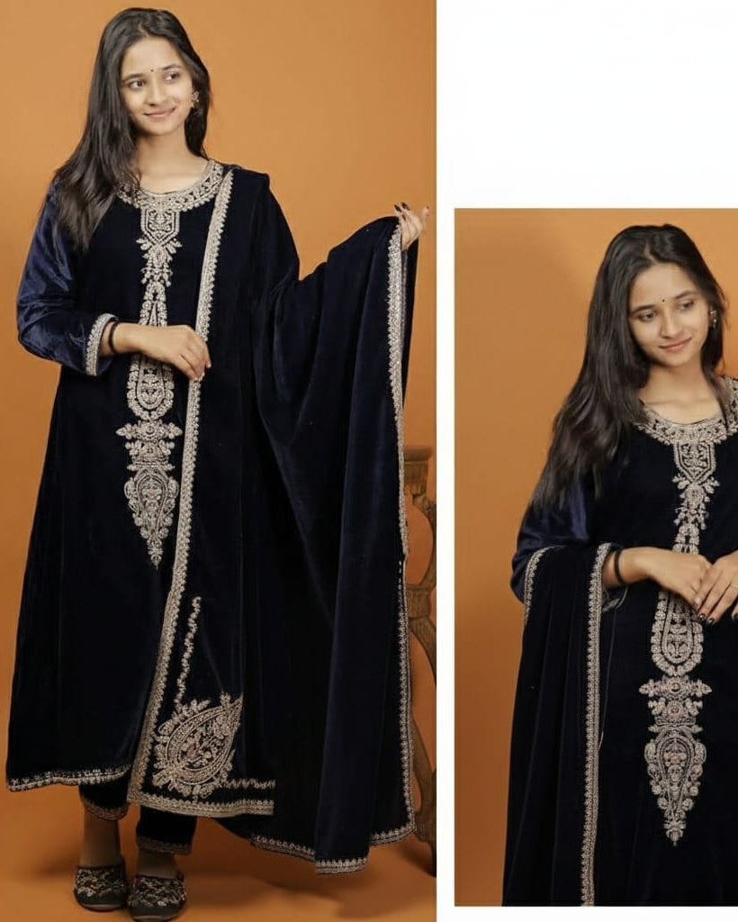 Velvet Festive 3-Piece Suit – Teal blue