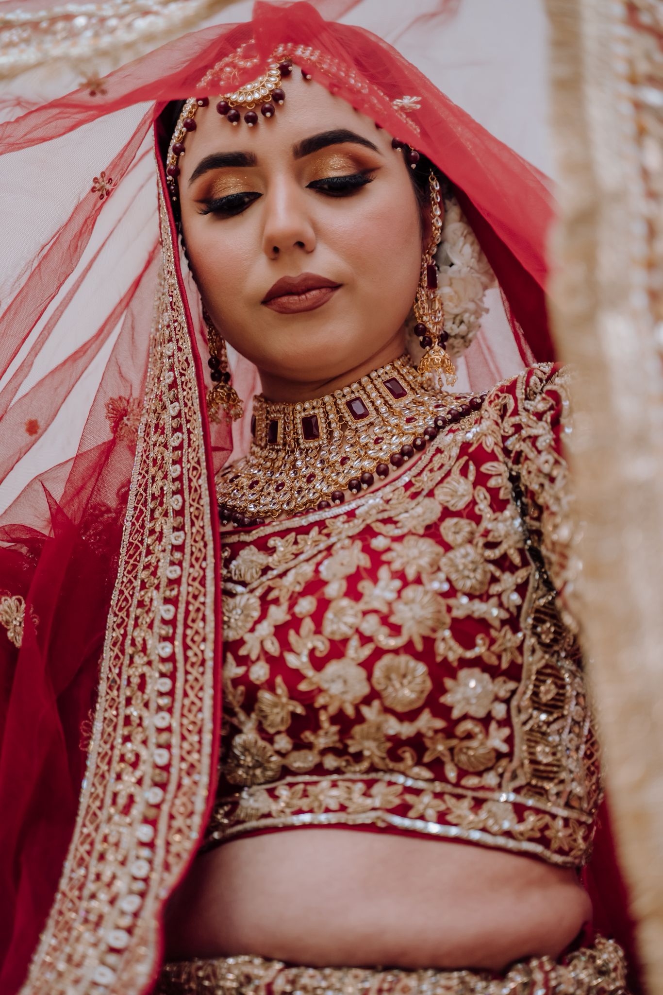 Dark Red / Gold Bridal Lehenga