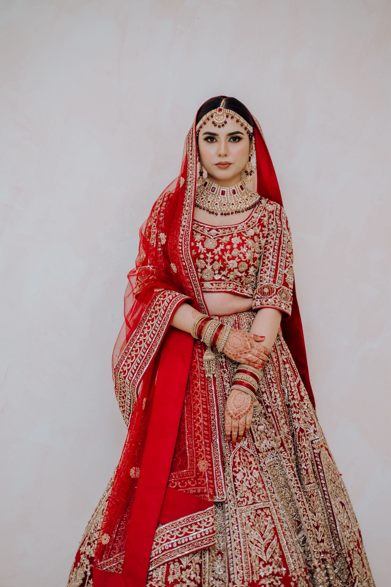 Dark Red / Gold Bridal Lehenga