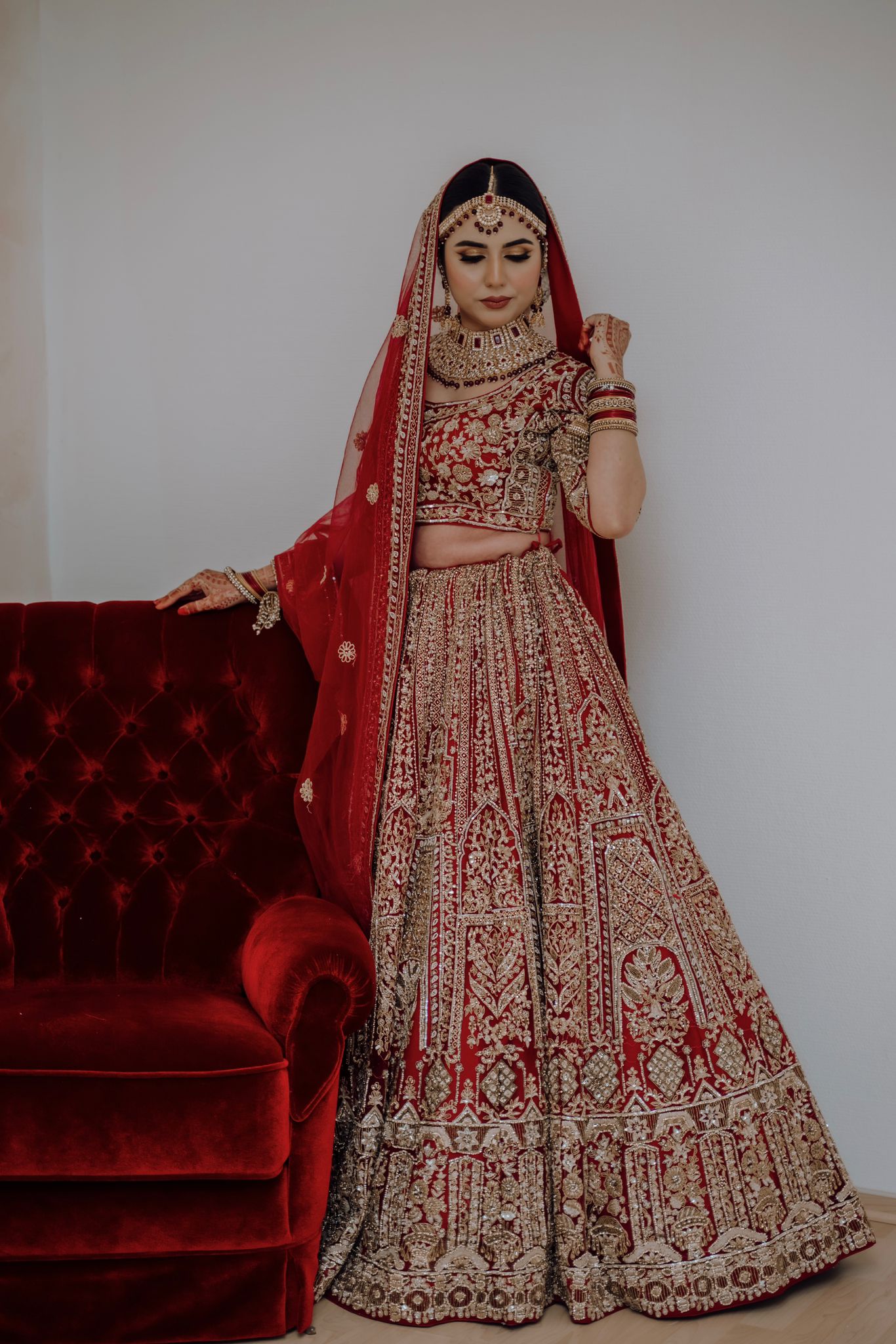 Dark Red / Gold Bridal Lehenga