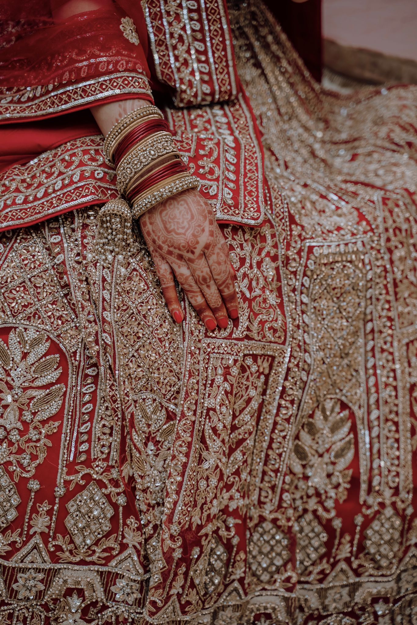 Dark Red / Gold Bridal Lehenga