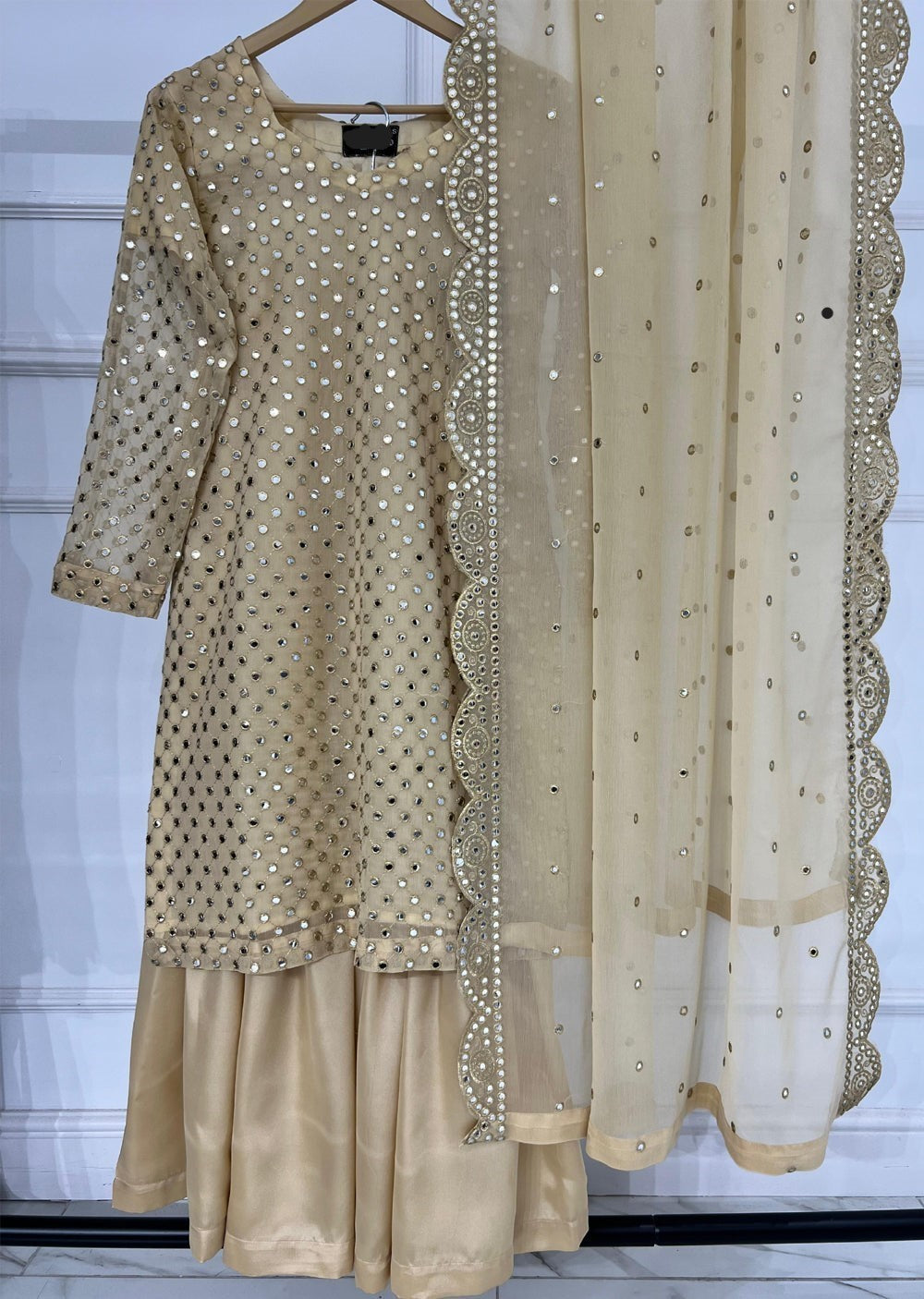 Gold Chiffon Gharara Suit