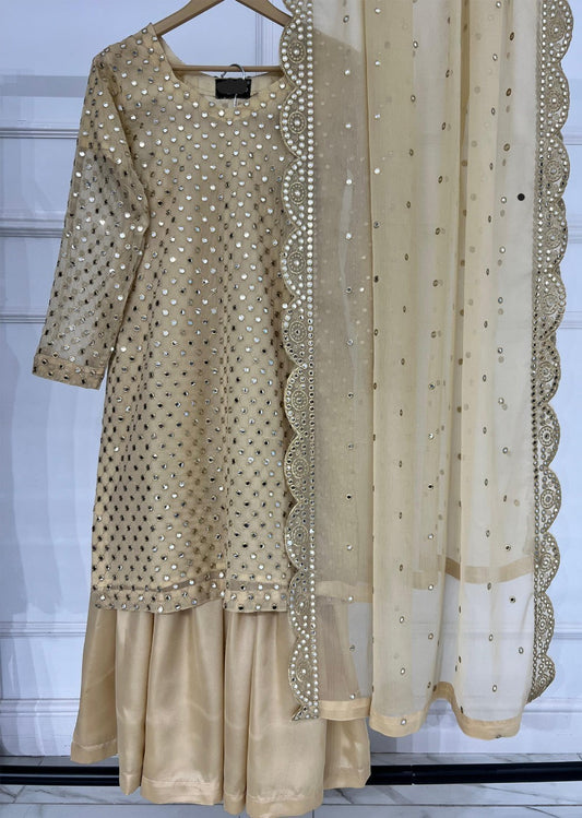 Gold Chiffon Gharara Suit