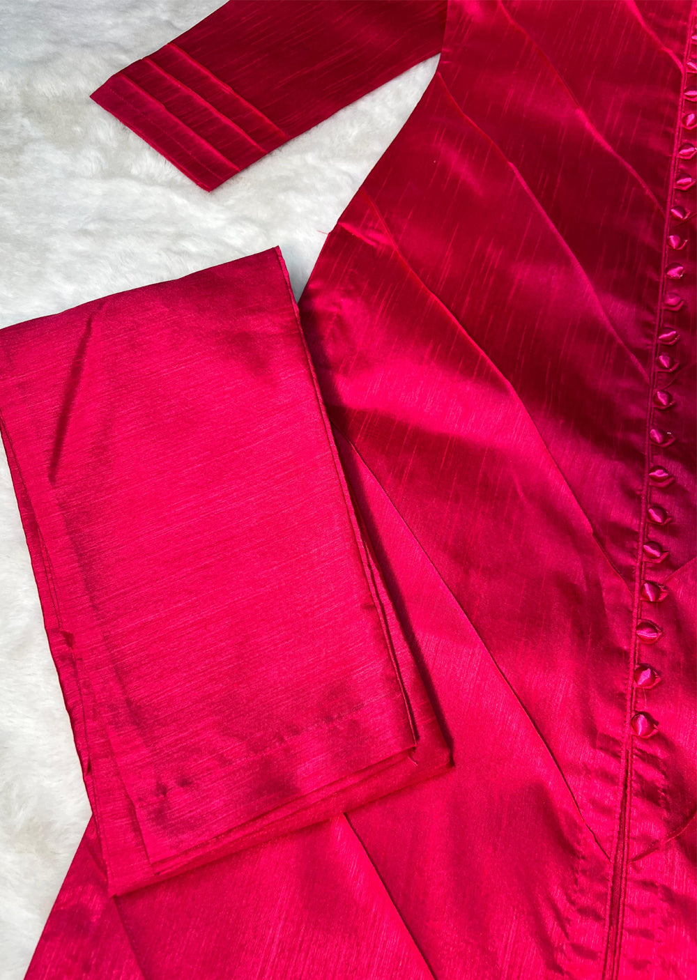 Hot Pink Raw Silk Suit with Handpainted Dupatta