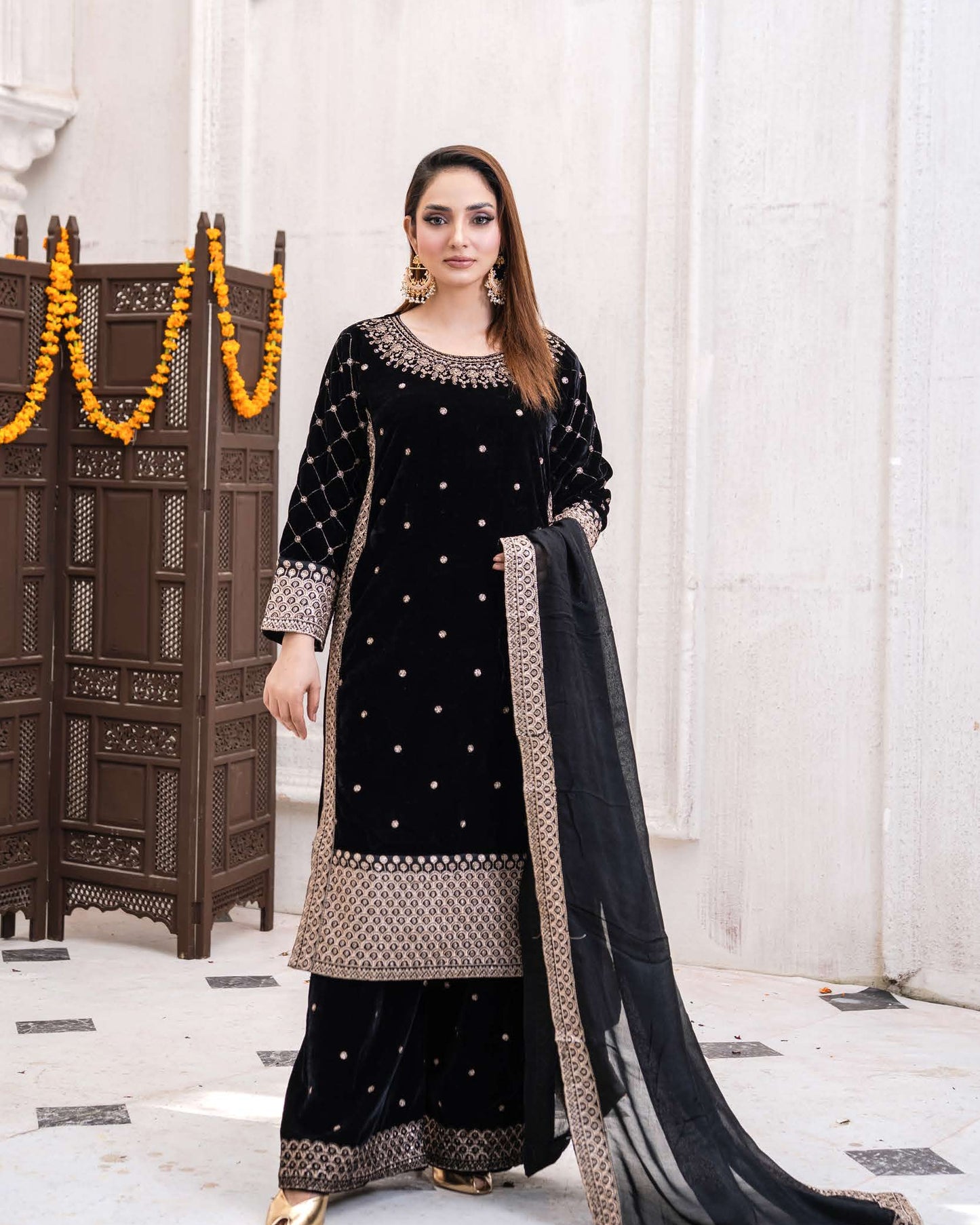 Festlicher Velvet Suit – Luxuriöser 3-teilig- Schwarz